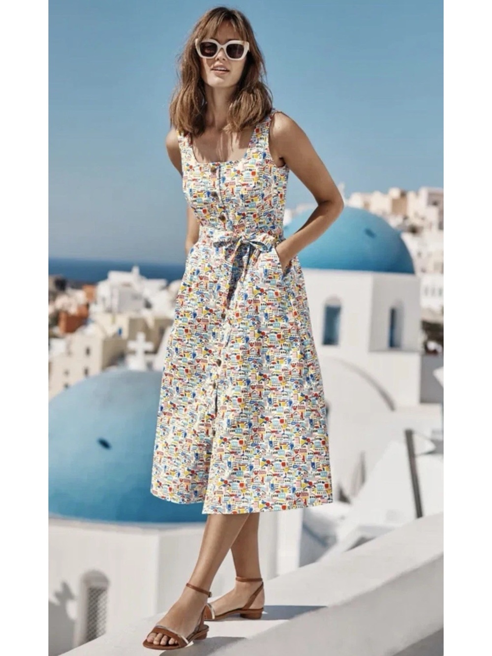 Boden Multicolor Sleeveless Tie-Waist Midi Dress